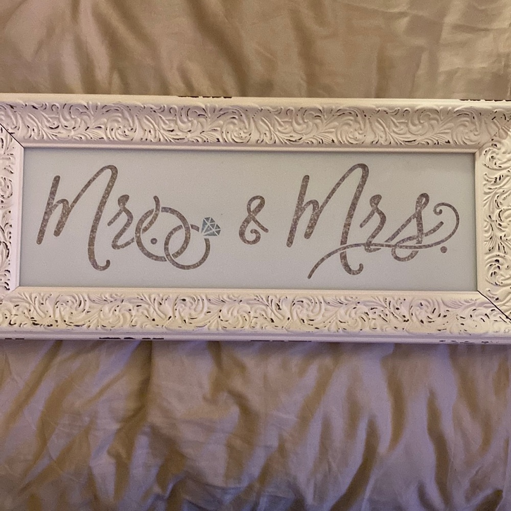 Kirkland’s “Mr & Mrs” Wall Art Framed Decor - Glass w/Distressed Frame 21.5x9.5